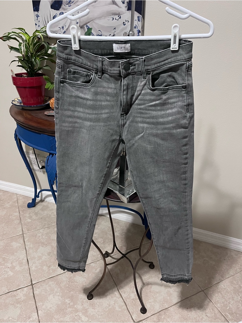 Ann Taylor Loft Skinny Ankle Raw Hem Gray Jeans - 2